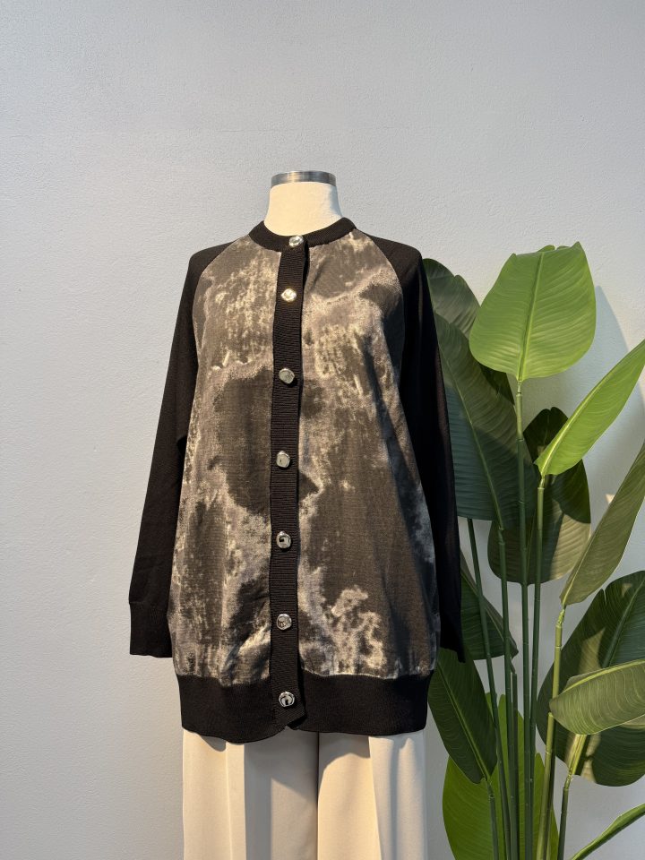 Batik Desen Merserize Hırka – Siyah-Entare Butik