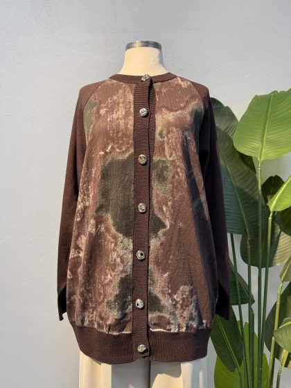 Batik Desen Merserize Hırka – Kahverengi-Entare Butik