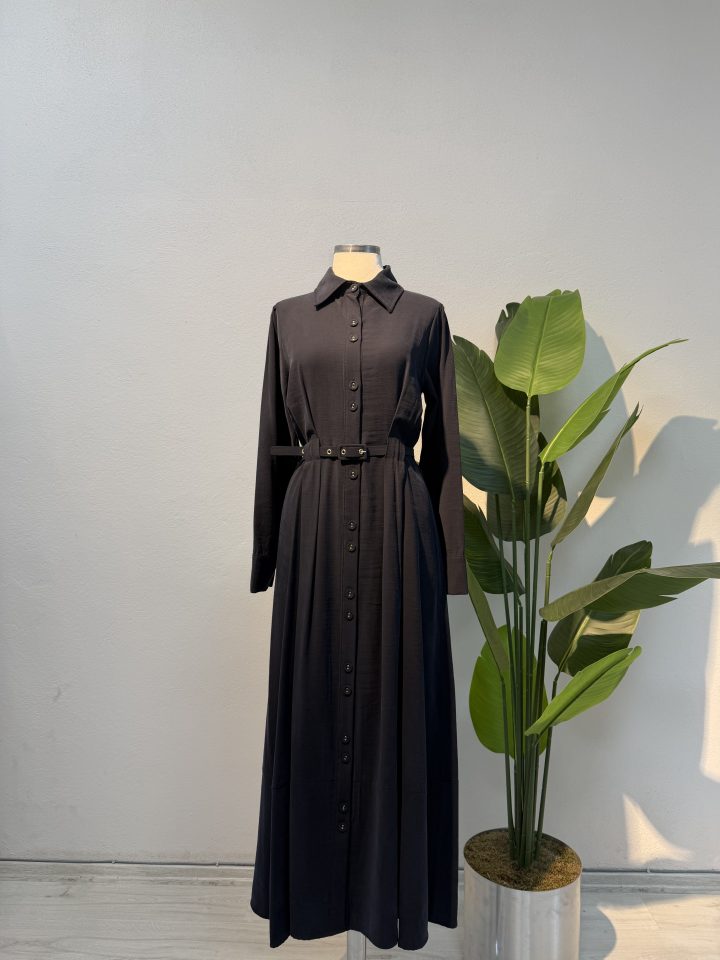 Kemer Detaylı Qupra Elbise – Lacivert-Entare Butik