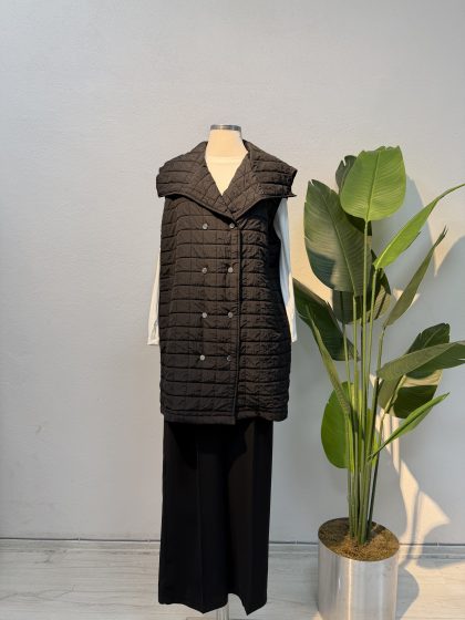 Çift Düğme Detaylı Kapitone Yelek – Siyah-Entare Butik