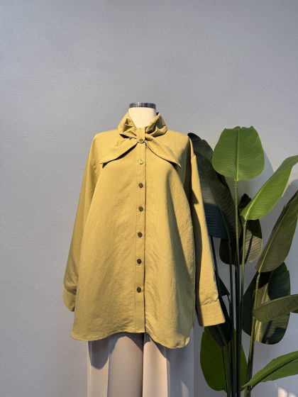 Tensel Fiyonk Detay Gömlek – Yağ Yeşili--Entare Butik