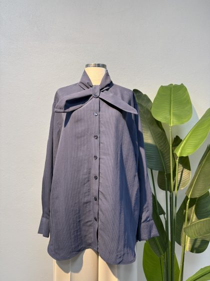 Tensel Fiyonk Detay Gömlek – Lacivert-Entare Butik