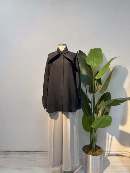 Tensel Fiyonk Detay Gömlek – Siyah-Entare Butik