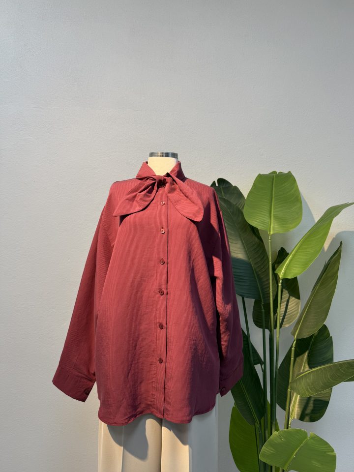 Tensel Fiyonk Detay Gömlek – Bordo-Entare Butik