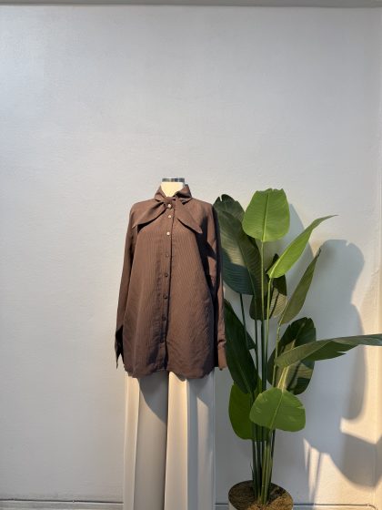 Tensel Fiyonk Detay Gömlek – Kahverengi-Entare Butik