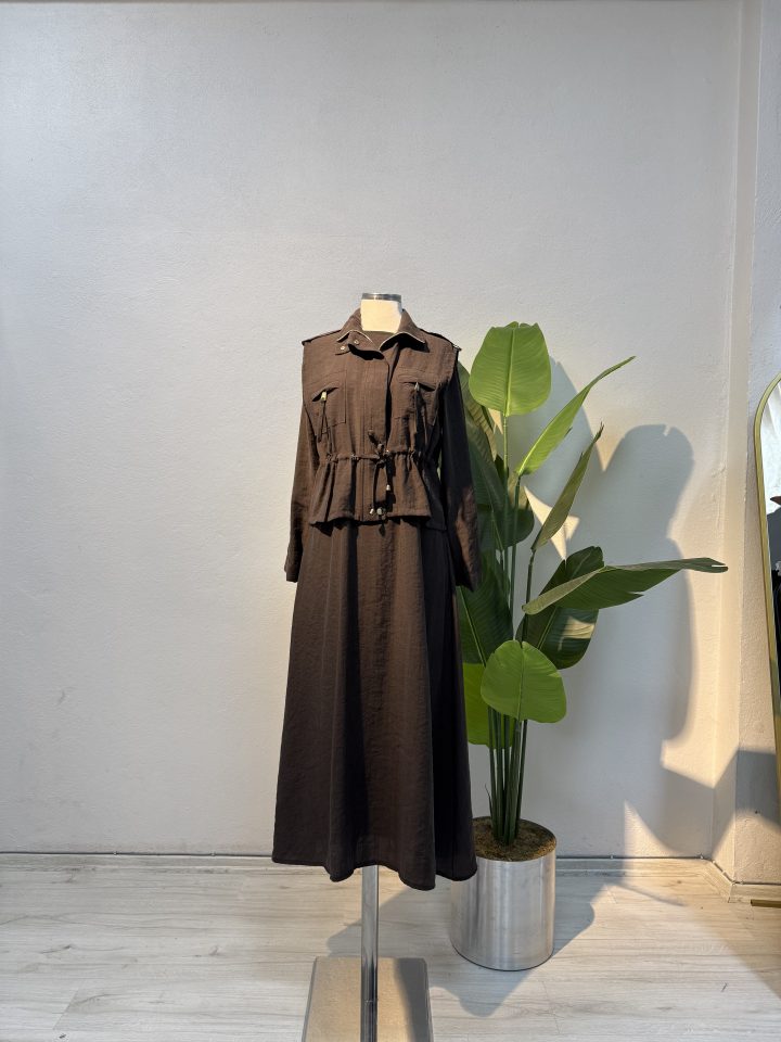 Qupra Ceket & Elbise Takım – Kahverengi Entare Butik