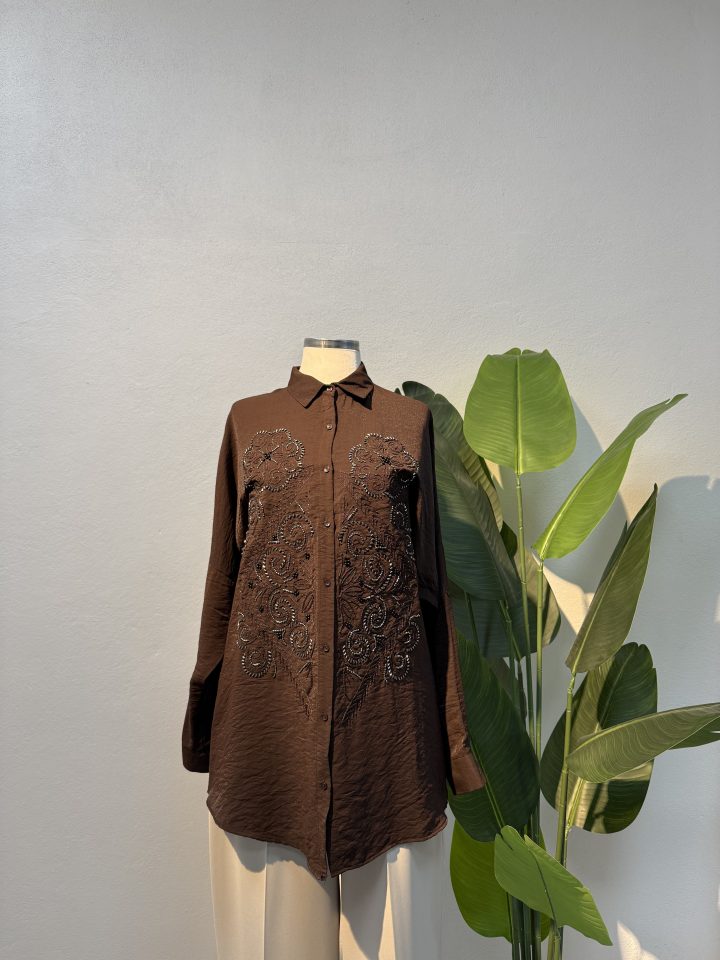 İşlemeli Gömlek – Kahverengi Entare Butik