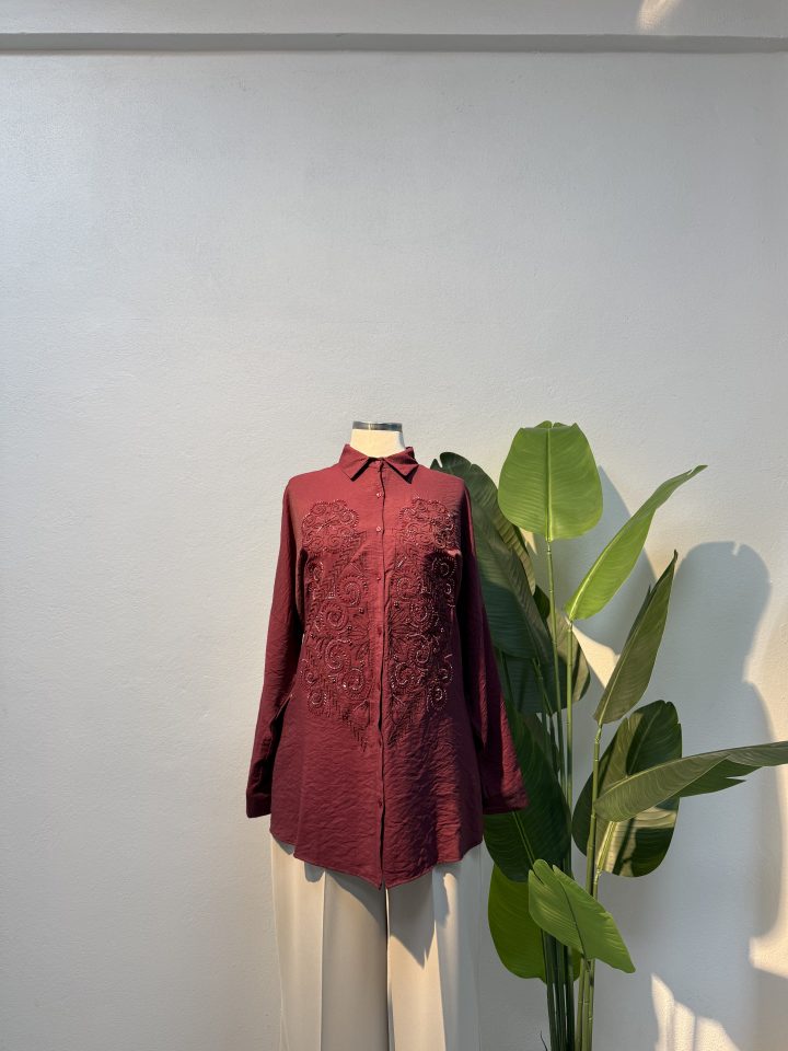 İşlemeli Gömlek – Bordo Entare Butik