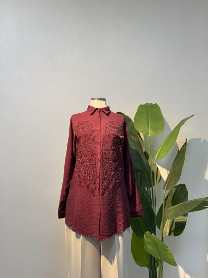İşlemeli Gömlek – Bordo Entare Butik