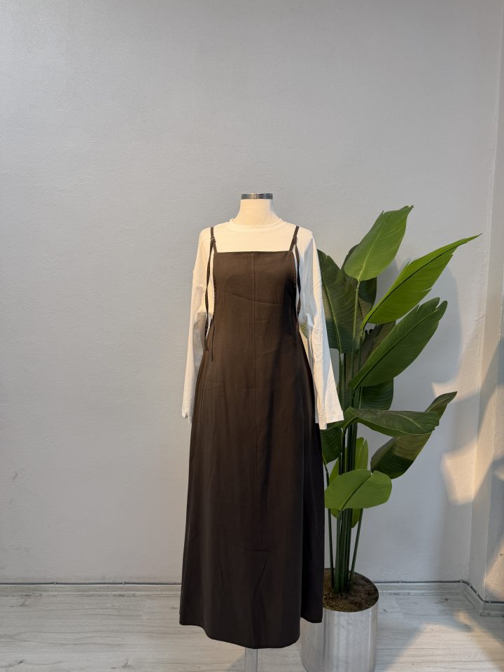 Tensel Kumaş Jile Elbise – Haki-Entare Butik
