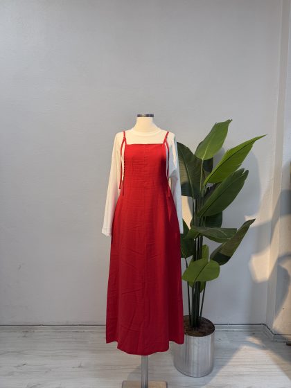 Tensel Kumaş Jile Elbise – Kırmızı-Entare Butik