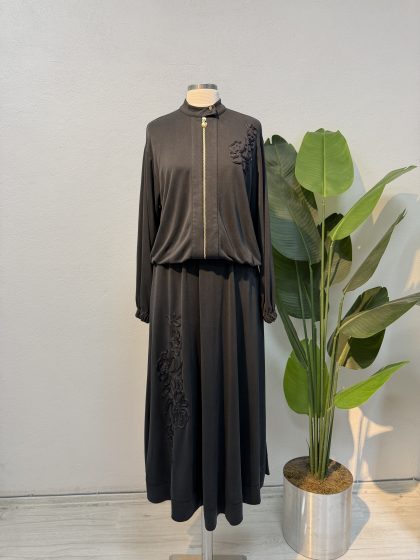 Desenli Fermuarlı Etekli Takım – Siyah Entare Butik