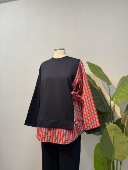 Lacivert Kırmızı Çizgili Garnili Takım Entare Butik